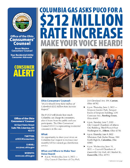 Factsheet Columbia Gas Rate Asks PUCO for $212 Million Rate Increase