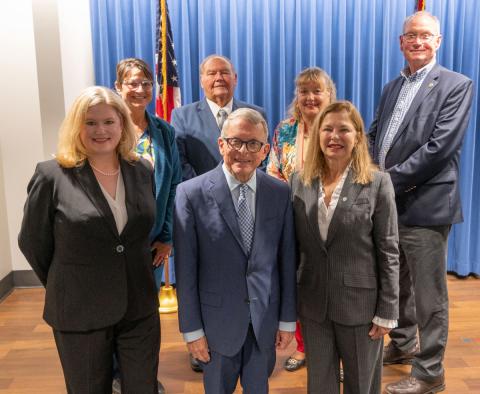 Maureen Willis and Governor DeWine, OCC Board Chair Watkins, Angela O'Brien during her swearing in as Ohio's fifth Consumers' Counsel